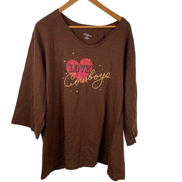 Liz & Me For Catherines Women's Love Cowboys Graphic Print Brown Size 4X NWT - Picture 2 of 11